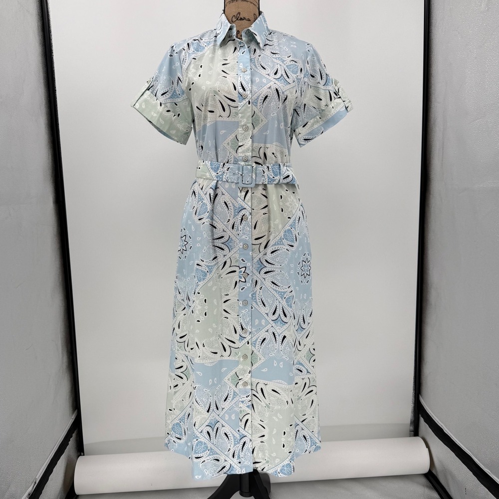 NWT Ann Taylor Weekend Paisley Belted Cotton Midi Shirt Dress‎ Women Size 2